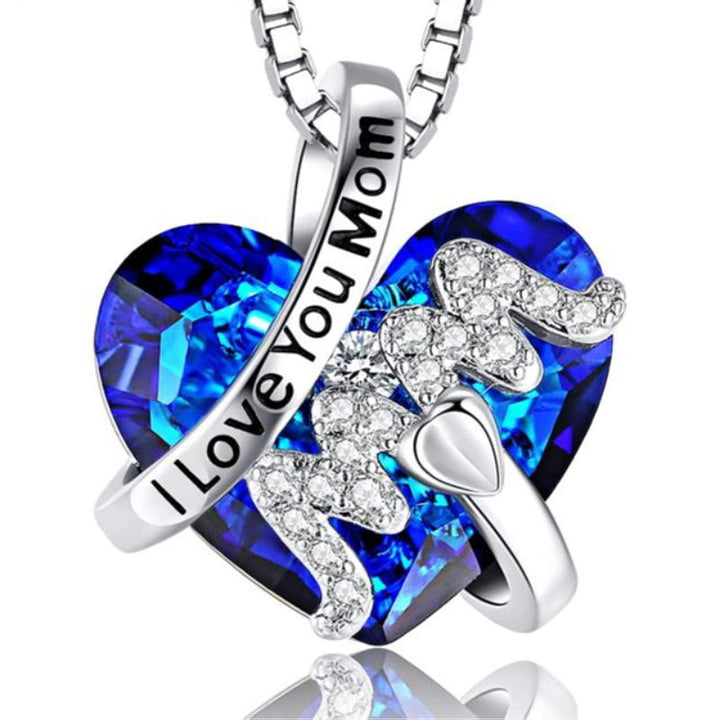 Necklace Red or Blue Heart Crystal Jewelry for Ladies & Mothers